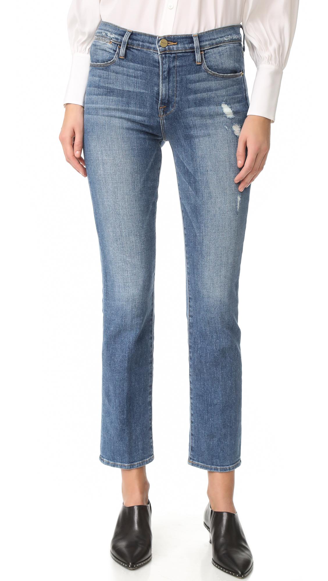 Lyst Frame Le High Straight Jeans in Blue